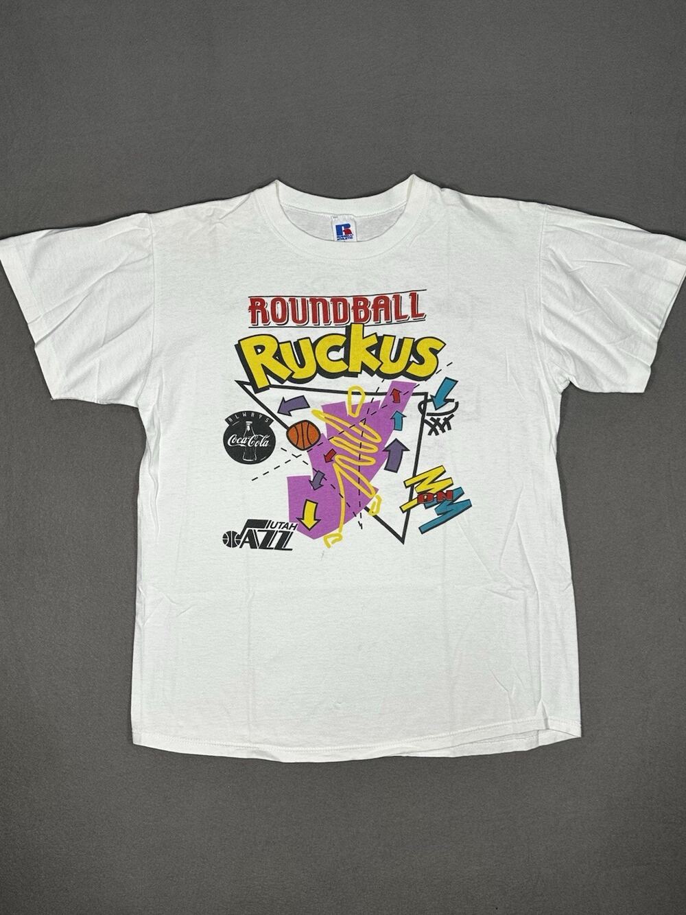 Vintage 1993 Utah Jazz Roundball Ruckus Russell USA T Shirt Large L